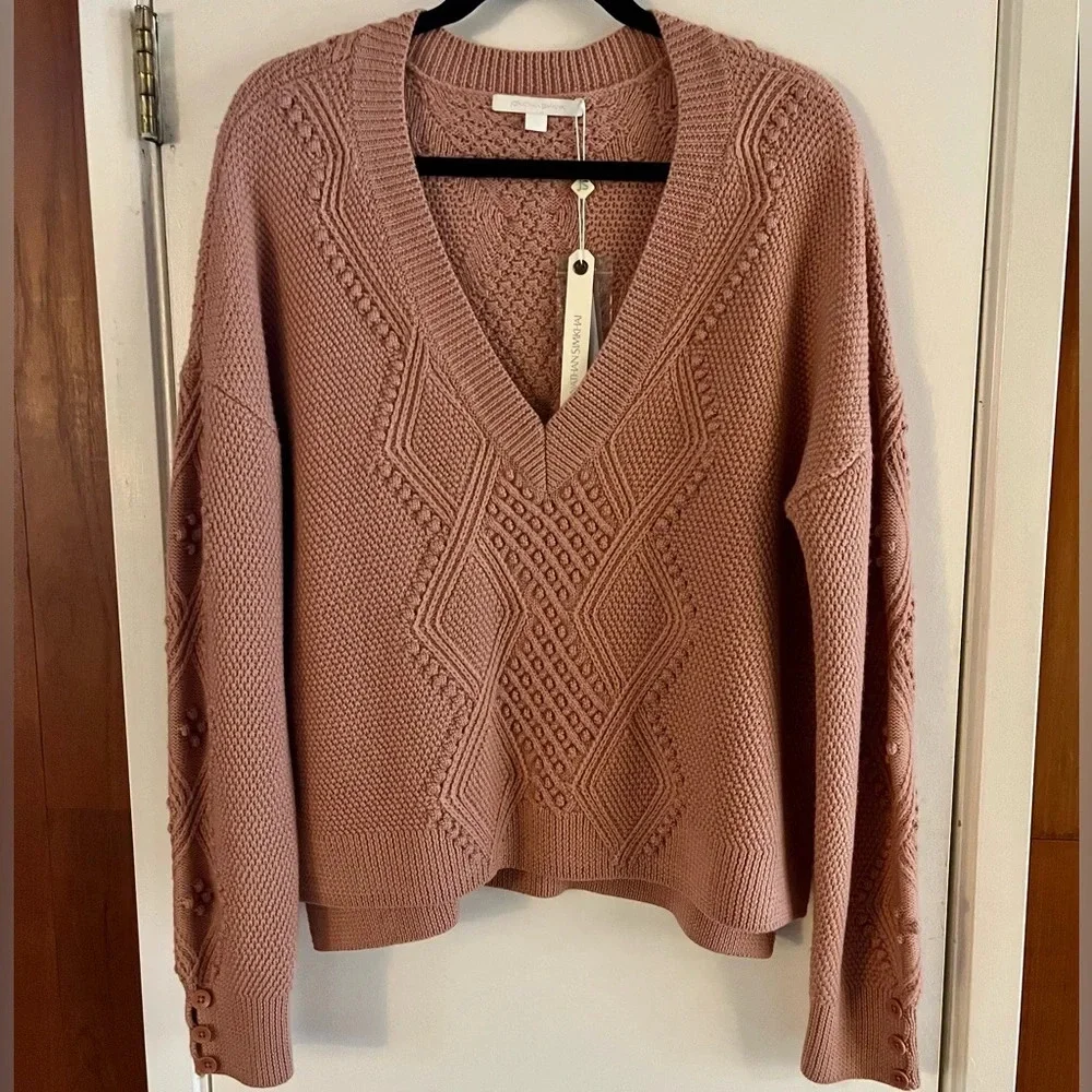 Jonathan Simkhai Cable Knit Pom Pom Sweater Antique Rose - Picture 2 of 8